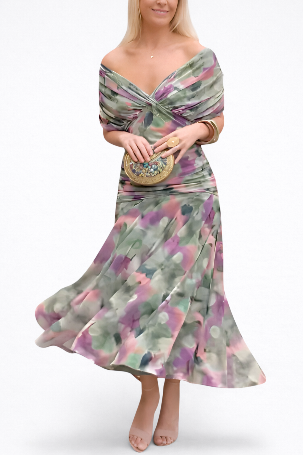 Velora™ | Duga cvetna haljina sa V-izrezom